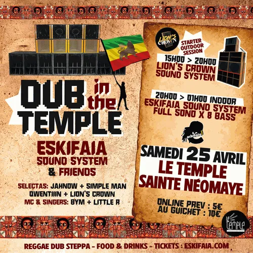 dub in the temple eskifaia sound system lions crown sainte neomaye 25 avril 2026 promo event event toulouse